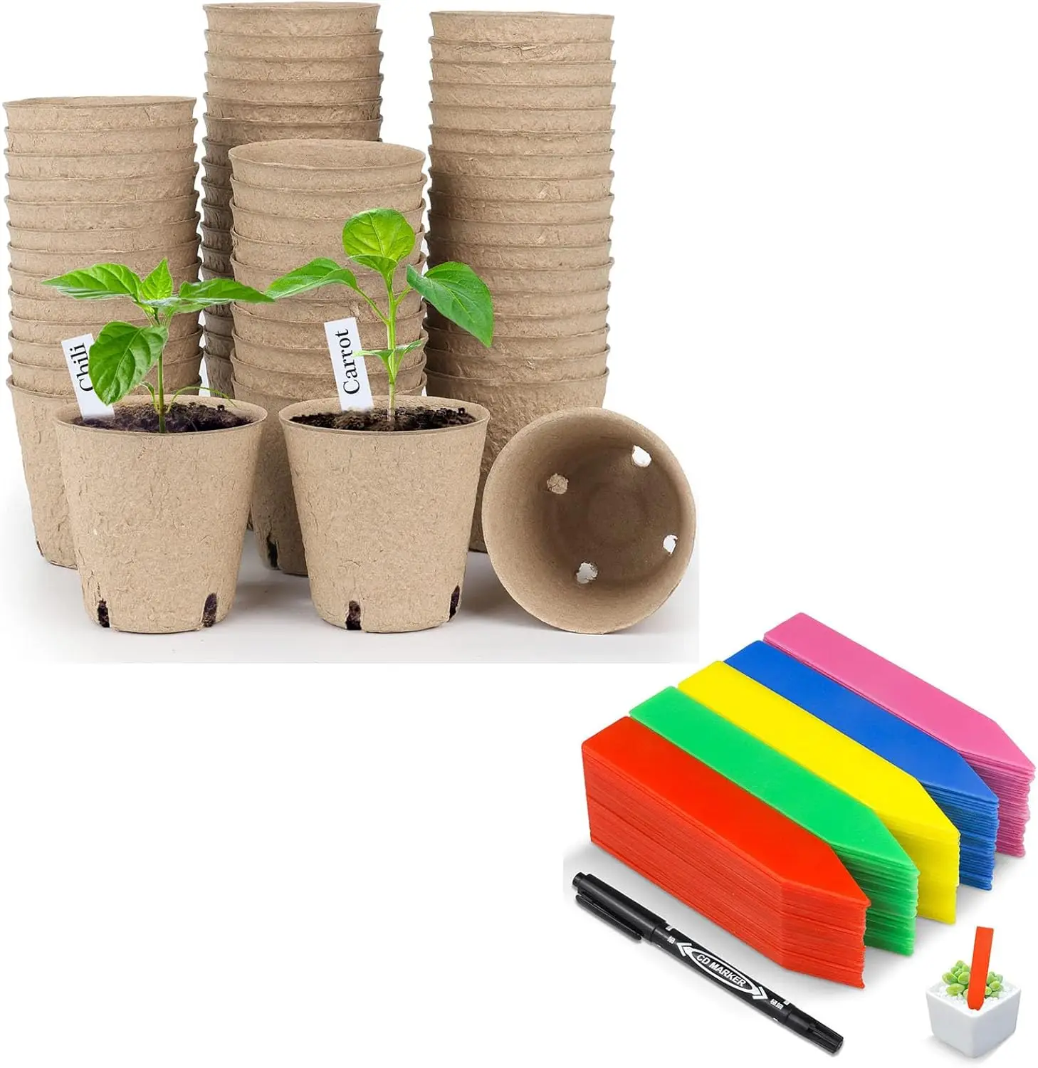 

Peat Pots, 4 Inch Seed Starting Pots with Drainage Holes Round(60 Pcs) with 4 Inch Plant Labels Waterproof Plant Tags(20