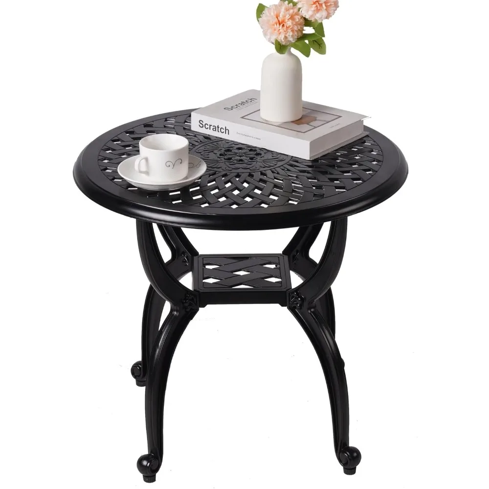

Cast Aluminum Outdoor Side Table,Small Patio Table,Outdoor Coffee Tables for Patio,Garden,Balcony, for All Weather (Black, Round