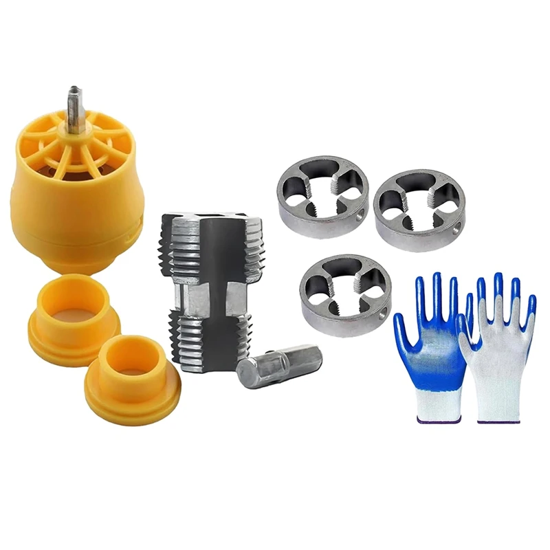 Electric Drill Compatible PVC Pipe Threader Kit With Various Die Sizes, PVC Thread Maker Tool For Electric Drill