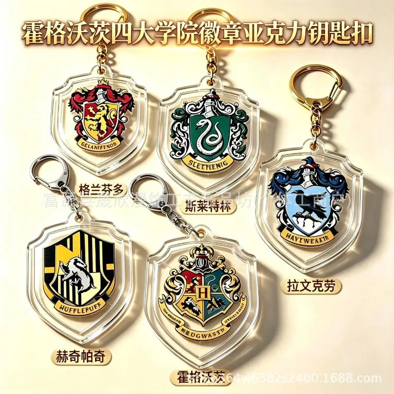 Llavero acrílico de las cinco escuelas de magia de Harry Potter, con el escudo de Hogwarts, un colgante con motivos de la semana de la animación, ideal para regalar.