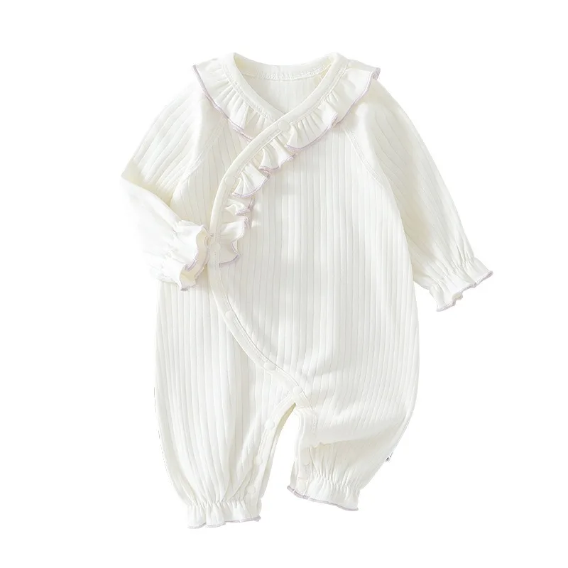 Baby Girls Ruffle Collar Long Sleeve Romper Pure Cotton Newborn Jumpsuit Casual Spring Autumn Outfit