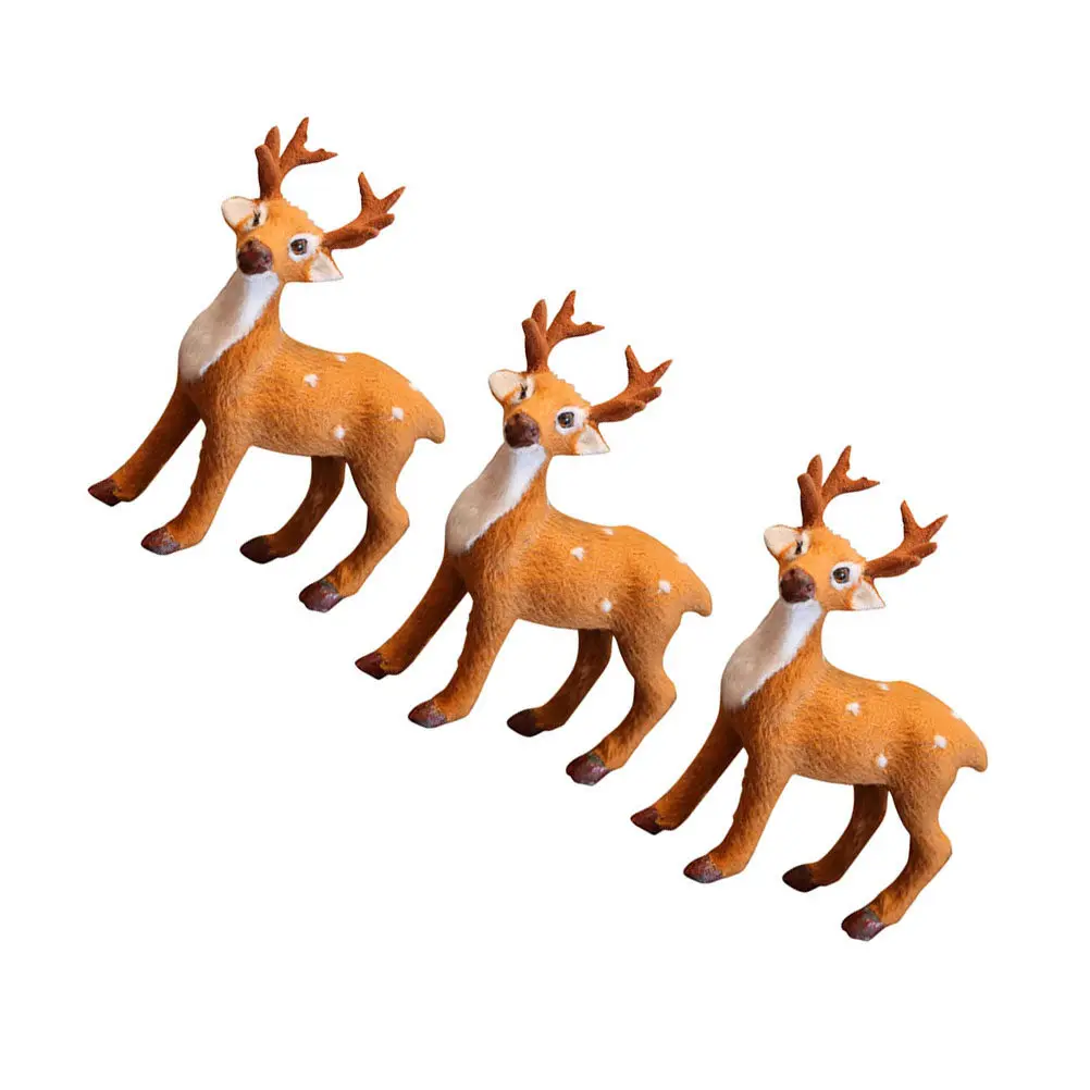 3Pcs Vintage Style Standing Christmas Deer Decoration Set Cartoon Realistic Home Holiday Living Room Bedroom Party Decor