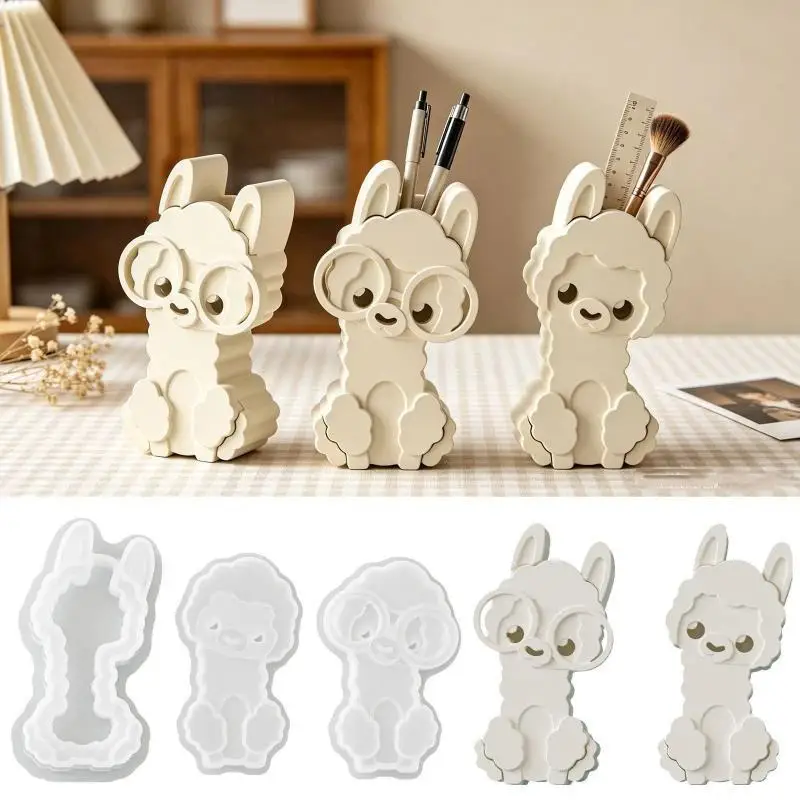 1/2Pcs Cute Alpaca Pen Holder Silicone Molds Easy Demold Reusable For DIY Resin Crafts Decor