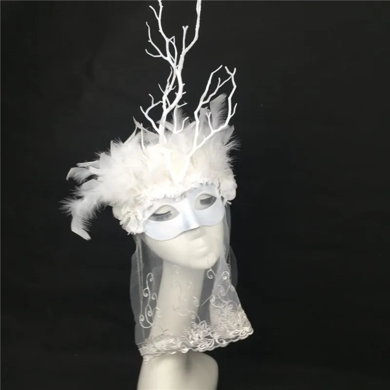 블랙 화이트 컬러 깃털 소녀 마스크 지점 깃털 모자를 쓰고 있죠 파티 코스프레 모델 Catwalk 메이크업 소품 액세서리 페이스 베일