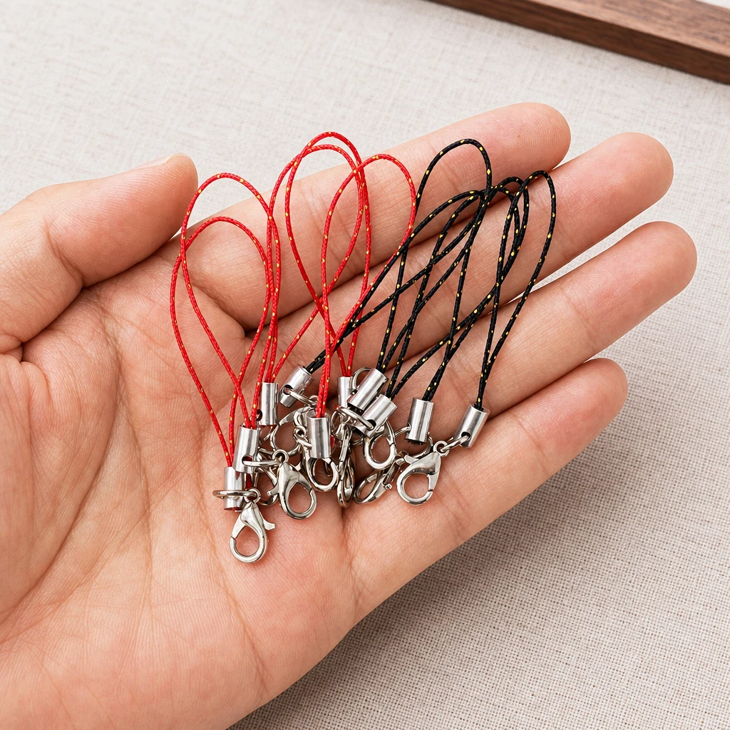 100 Stück schwarze Schlüsselbänder mit Karabinerhaken, Schlüsselanhänger, Handy-Charms, Schmuckherstellungszubehör – Detail 3