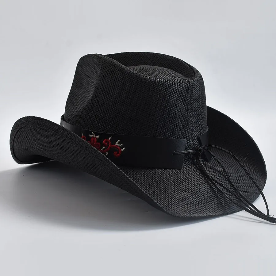 Zachodni styl Słomkowe kapelusze dla mężczyzn Kobiety Vintage Curled Edge Cowgirl Jazz Hat Summer Beach Sun Hat Sombrero Homebre