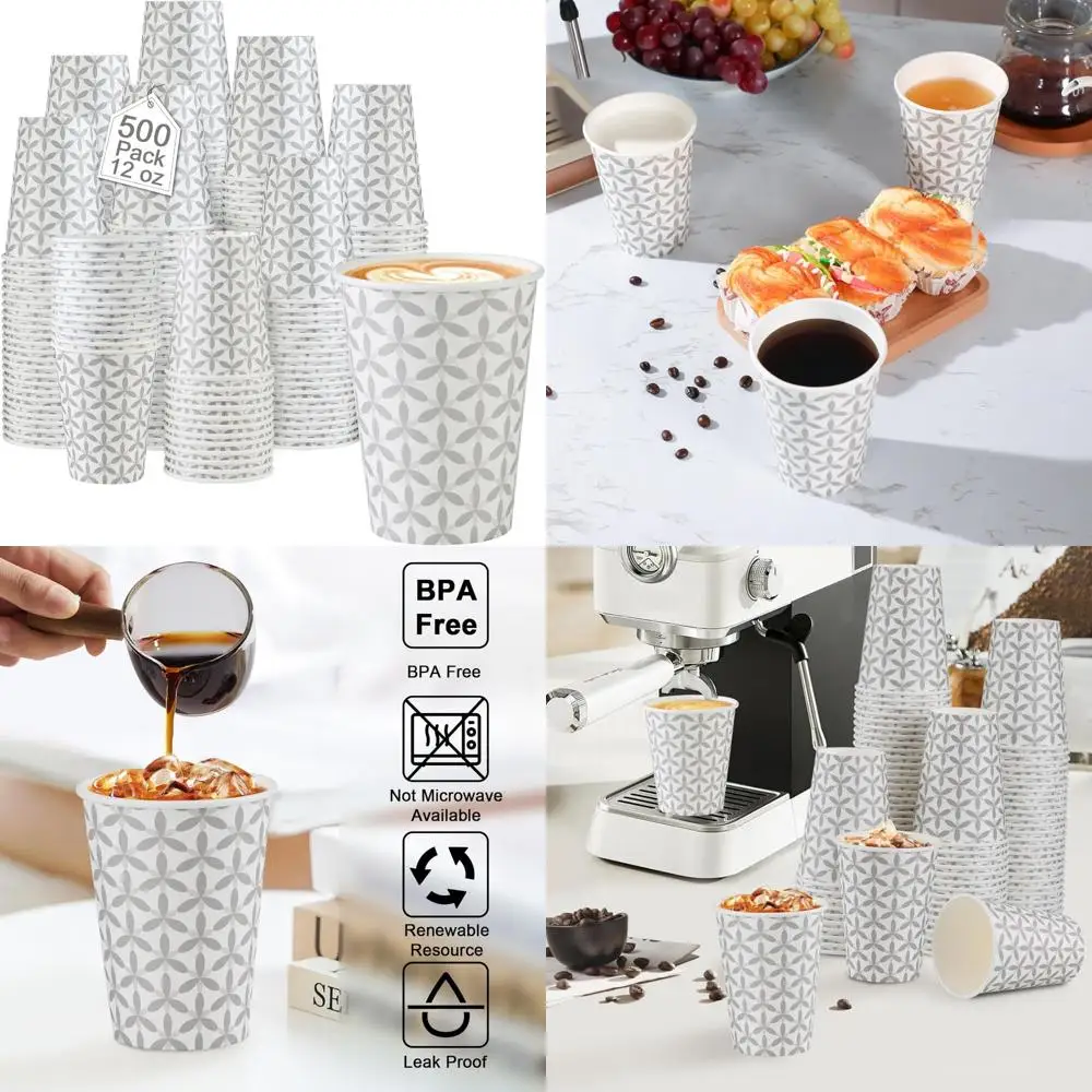 

Одноразовые бумажные кофейные чашки на 12 унций, герметичные для использования в кафе и офисе, идеально подходят для горячих напитков, оптовая упаковка 500 чашек