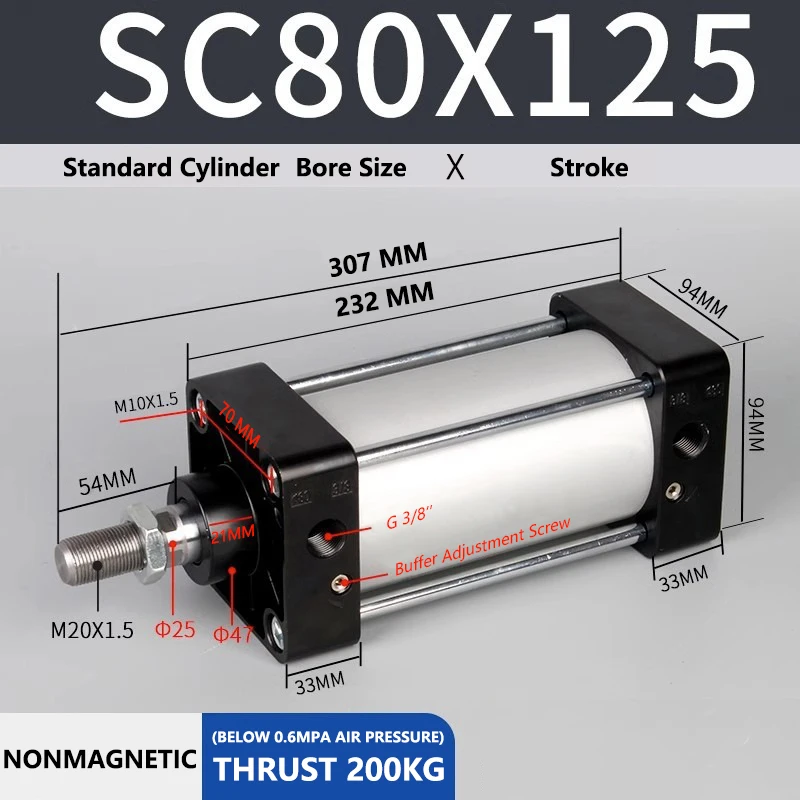 ABILKEEN SC80X125 Standard Pneumatic Cylinder 80mm Bore Size X 125 MM Stroke Double Acting Air Standard Cylinder