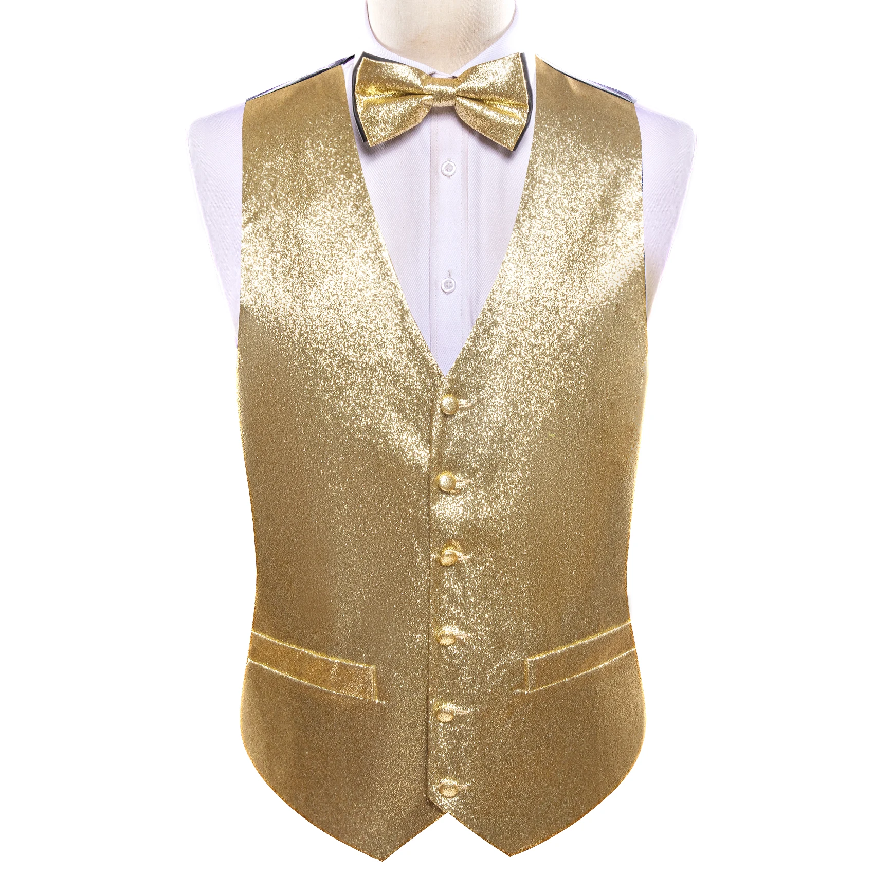 Fato de gravata Barry Wang para homem, conjunto de colete dourado, decote em v, colete, casual, novidade, monocromático, festa de casamento, moda estilista