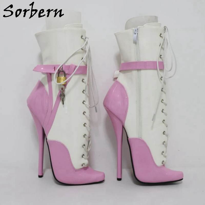 Sorbern Sexy Lockable Ankle Boots For Women Ballet High Heel Stilettos With Chains Sm Shoes Crossdresser Custom Colors