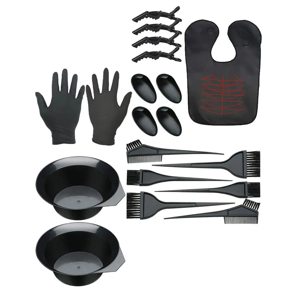 

19Pcs Hair Dye Coloring Kit High Quality Plastic Tools Set for Smooth Application Professional Hair Tinting Bowl Brush Cape Ear
