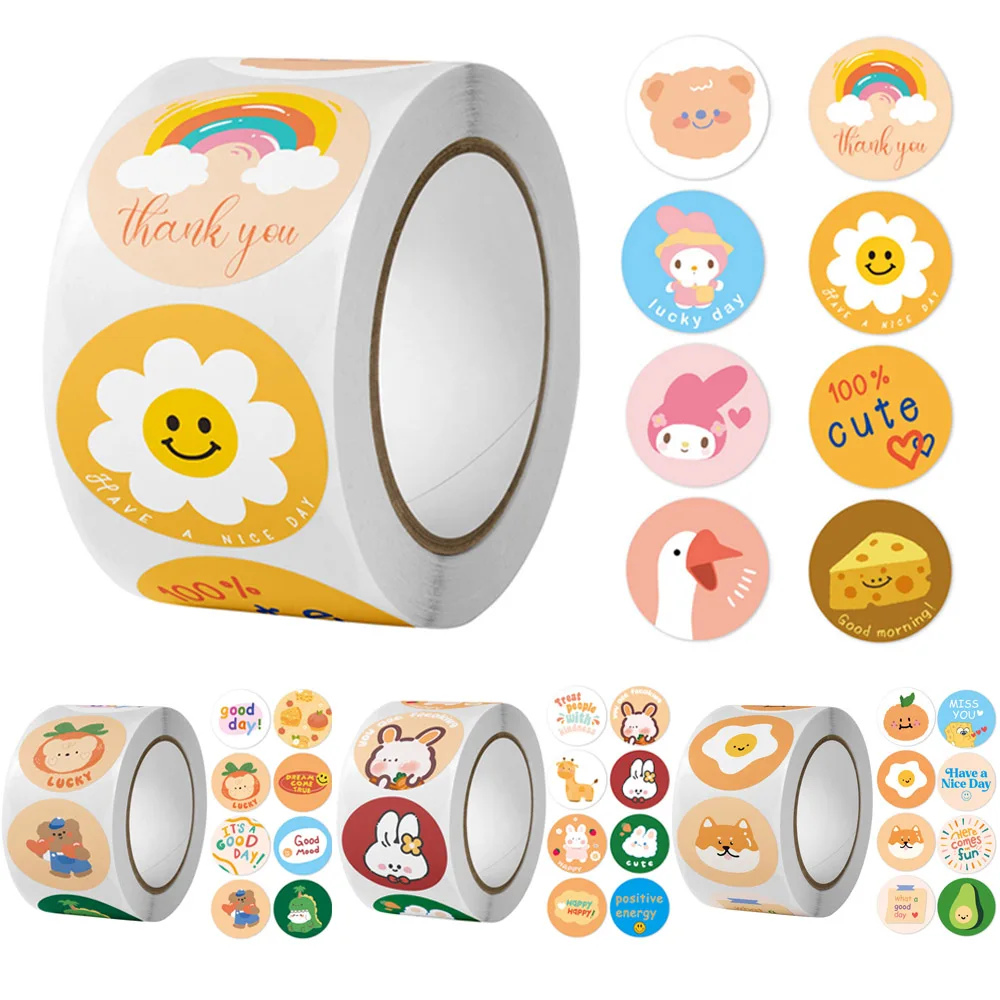 500pcs/roll Cute Cartoon Reward Stickers Diary DIY Decor Scrapbooking School Teacher Encouragement Children's Stationery Sticker