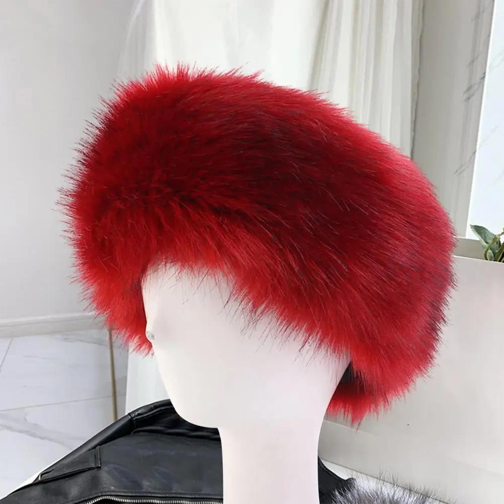 Elastic Weather Cap Soft Fluffy Faux Fur Headband Cozy Winter Earwarmer for Women Elastic Anti-slip Ski Hat with Thick Warmth