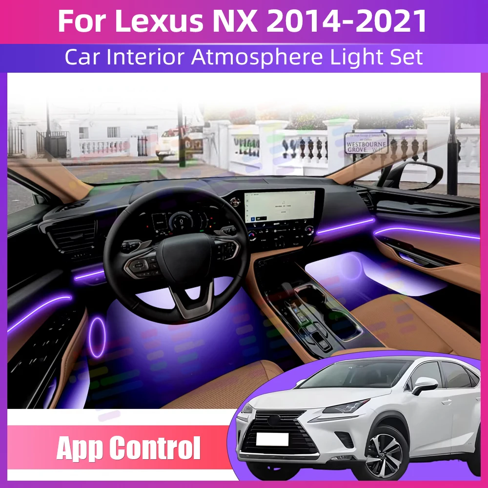 

Светодиодные декоративные светильники для интерьера с управлением через приложение, атмосферная лампа для автомобиля Lexus NX 2014-2021, декоративные аксессуары для авто.
