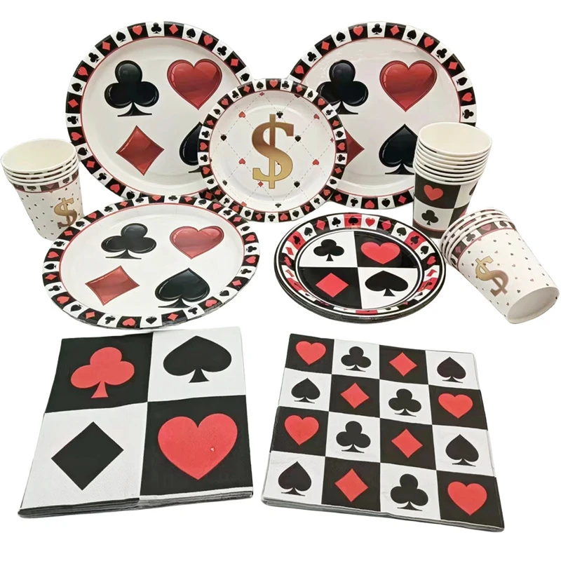 Casino Theme Party Poker Disposable Paper Tray Cup Napkin Las Vegas Happy Birthday Party Decor Hen Night Bachelorette Party Supp