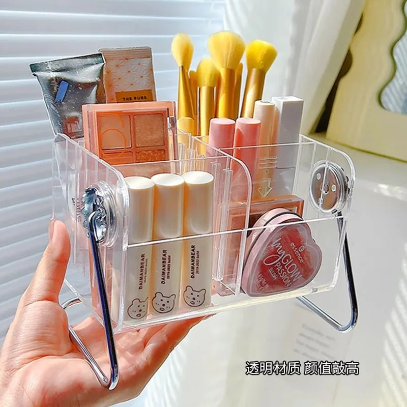 

Вращающийся акриловый настольный органайзер для косметических инструментов, прозрачный ящик для хранения косметики с несколькими сетками, органайзер для помады и кистей для макияжа
