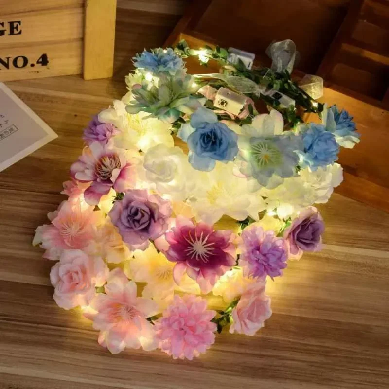 2025 New Year's Garland LED Crown Flower Headband Festoon Lamp Battery-Operated Garland Light Garlands for Fairy Holiday Decor