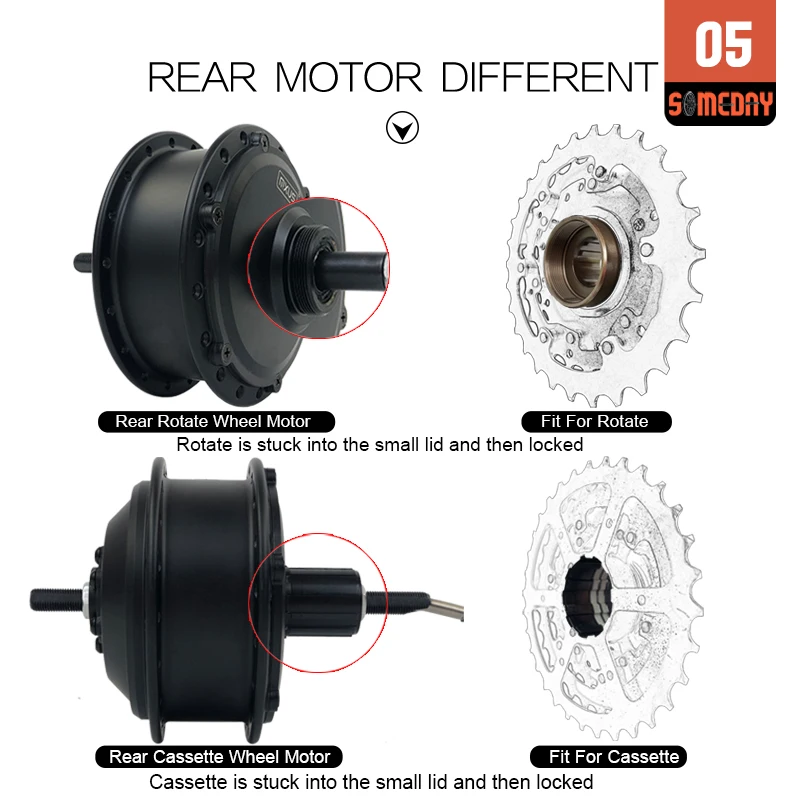 SOMEDAY Electric Bicycle Brushless Gear Motor 9 Pin Plug 36V48V 250W/350W/500W Front Rear Hub Motor For Ebike Conversion Kit