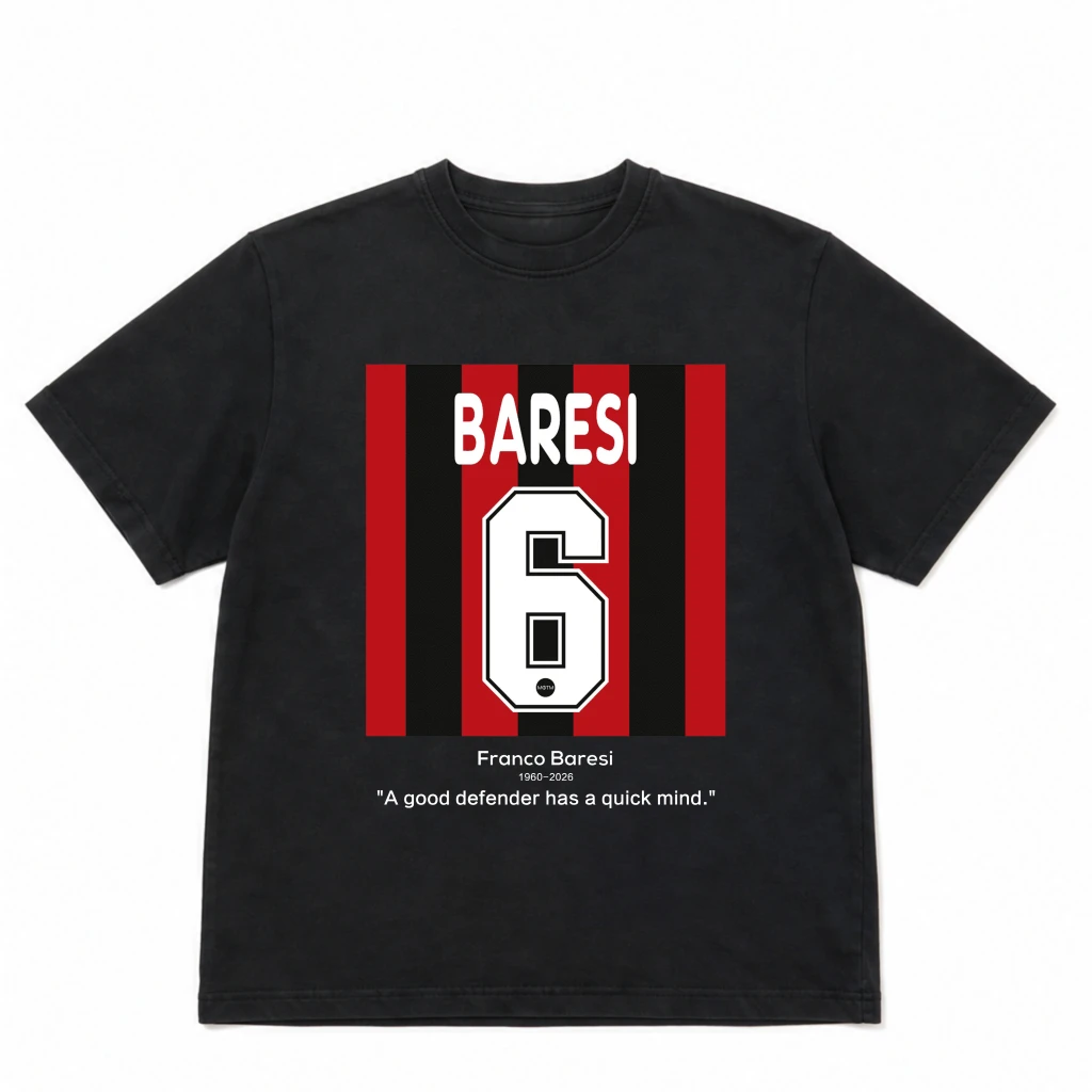 Franco Baresi Quick Mind Defender Quote Red Black Vertical Stripes Number 6 Print Men T Shirt Inspirational Sports Graphic Tee
