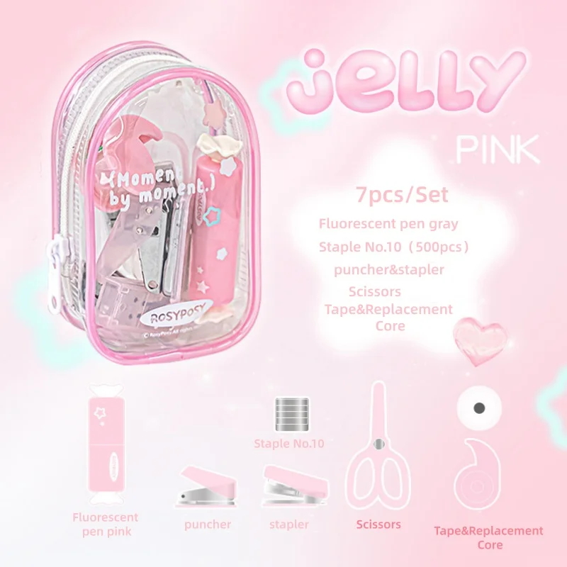 1 Set Jelly Efficiency Set Clear High Beauty Mini-schaar Puncher Draagbare nietmachine