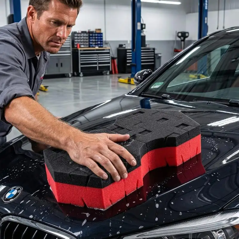 Latest Double Side -Cut Red/Black Sponge 2.0 Better Grip And Access Tight Spaces For Rinseless Car Wash