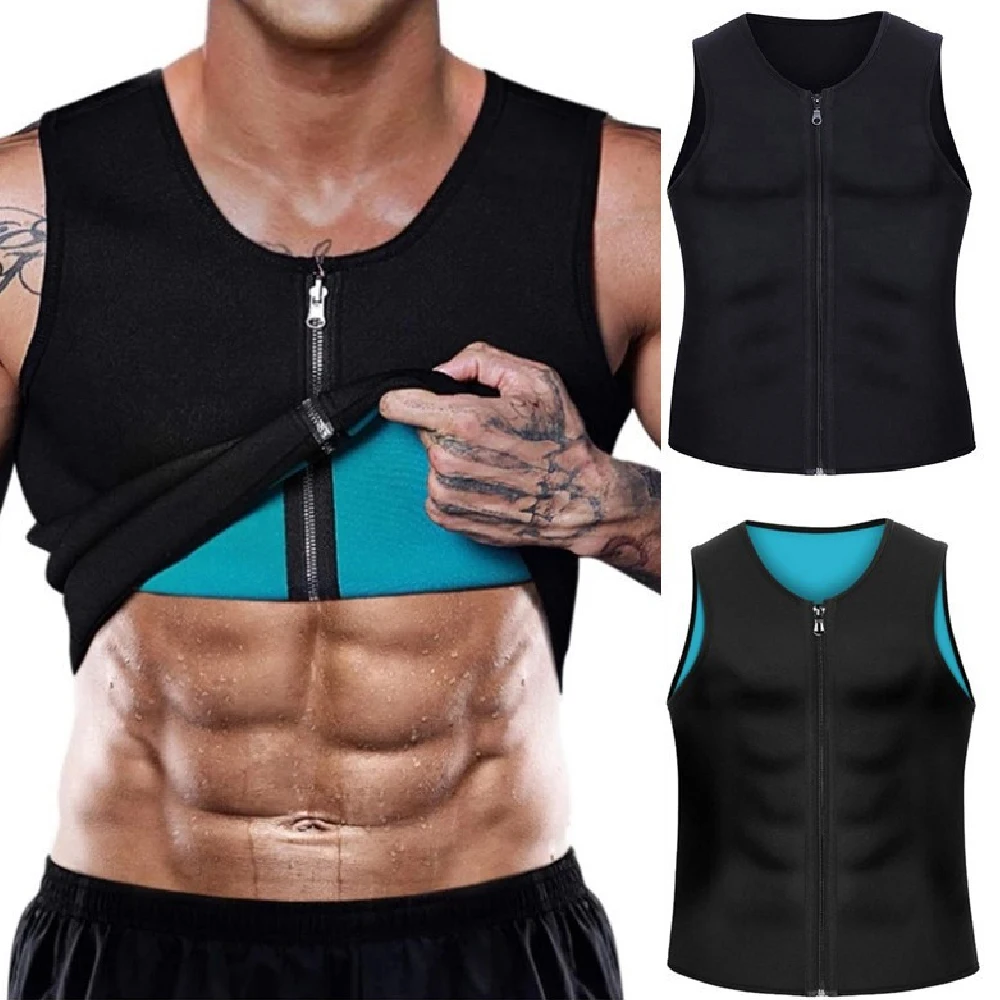 1PCS Men's Zipper Neoprene Sauna Vest, Hot Sweat Waist Trainer Corset, Body Shaper Tank Top Workout Shirt for Gym & Fitness