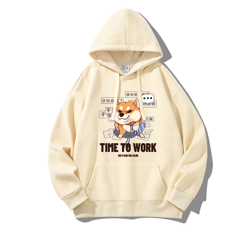 

"Time to Work"-YRYT Women's Hoodie Print Drawstring Vintage Drop Shoulder Sweatshirt Thermal Long Sleeve Pullover Sweatshirt