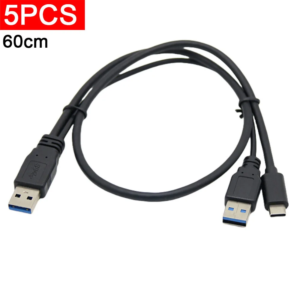 

5pcs USB 3.0 Mobile Hard Drive Cable AM Male To Type-c Male Dual Y-shaped Data Transmission Cable Power Supply Up To 5Gbps