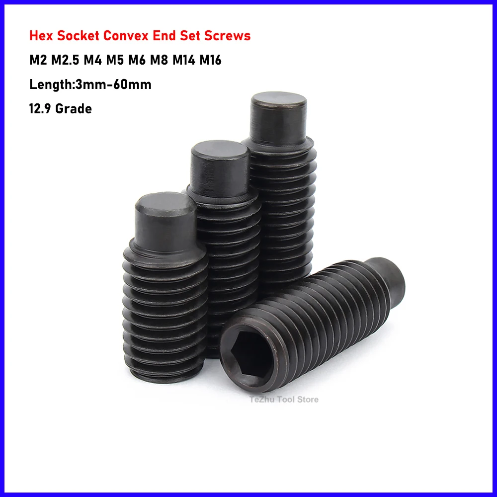 M2 M2.5 M4 M5 M6 M8 M14 M16 12.9 Grade Convex End Set Screws Hex Hexagon Socket Headless Machine Rice Tight Top Bolt