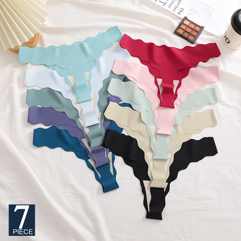 FINETOO 7-teiliges Set Sexy Nahtlose Tanga-Slips mit Wellenkante für Damen Unsichtbare Weiche Dehnbare Niedrig Sitzende Unterwäsche Nahtlos