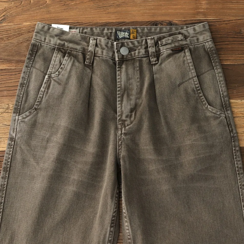 

Осенние тяжелые хлопковые мужские повседневные брюки в американском стиле ретро, потертые свободные прямые джинсы