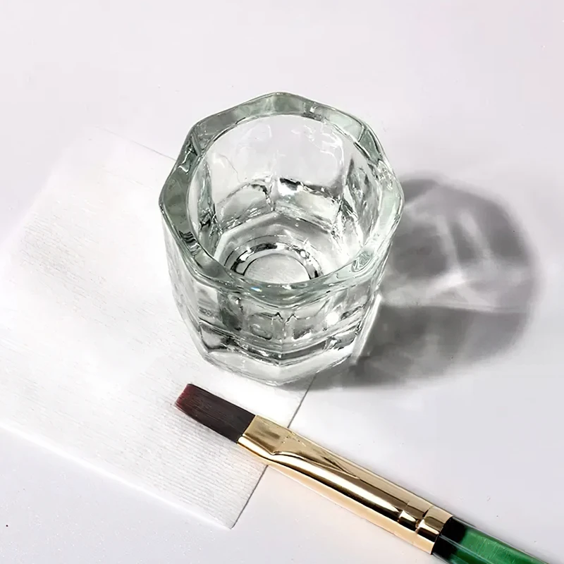 Mini cristallo di vetro acrilico trasparente piccolo polvere ottagonale tazza di liquido porta polvere per unghie pennelli per trucco ciotola per pulizia strumento per nail art