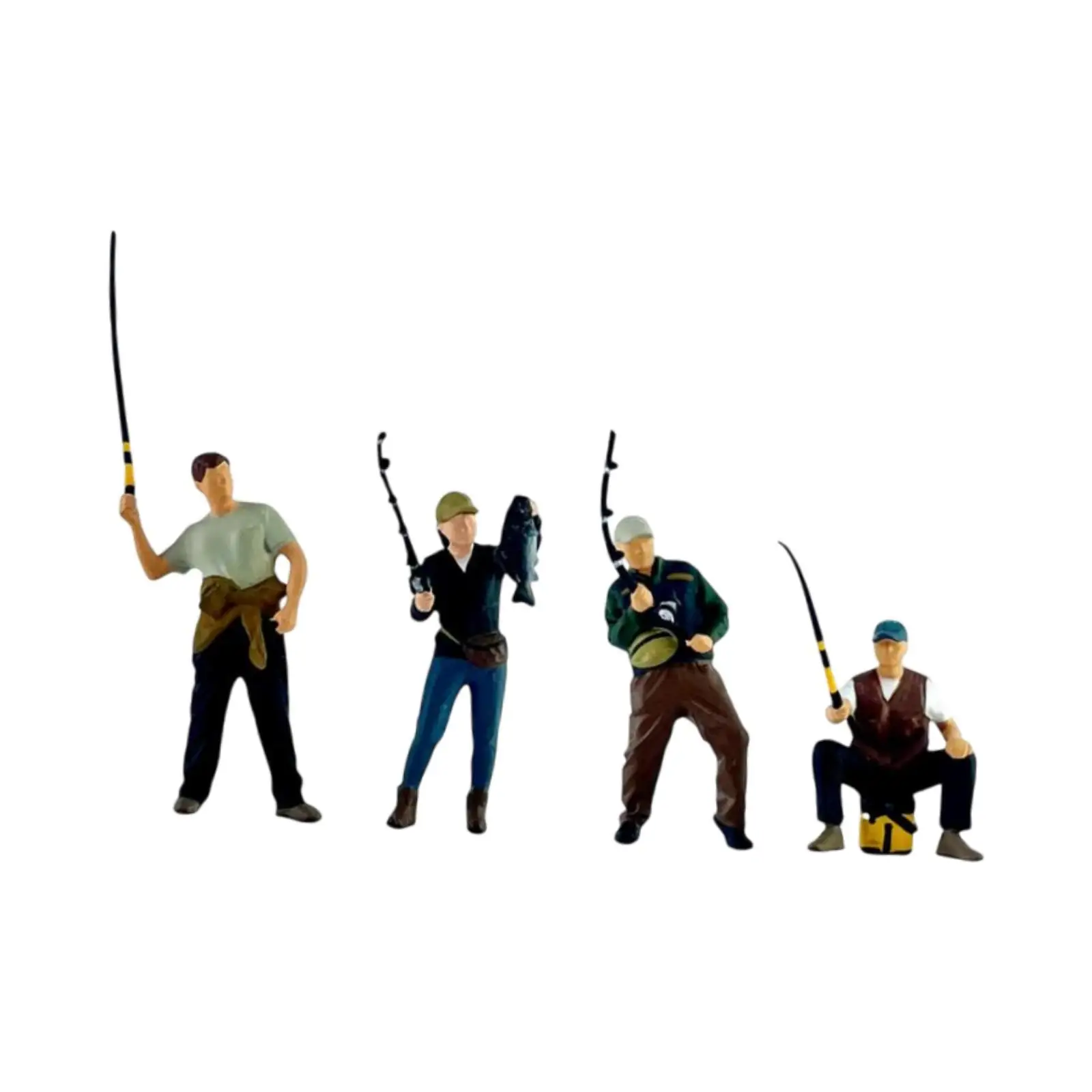 4Pcs 1:64 Fishing Figurine Miniature Fisherman Figure for Scenery Landscape