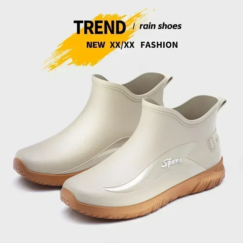 Solid Colors Men Rain Boot Fashion Keep Warm Comfortable Garden Shoe Waterproof Platform Boots Non-Slip Wear-Resistant Work Shoe