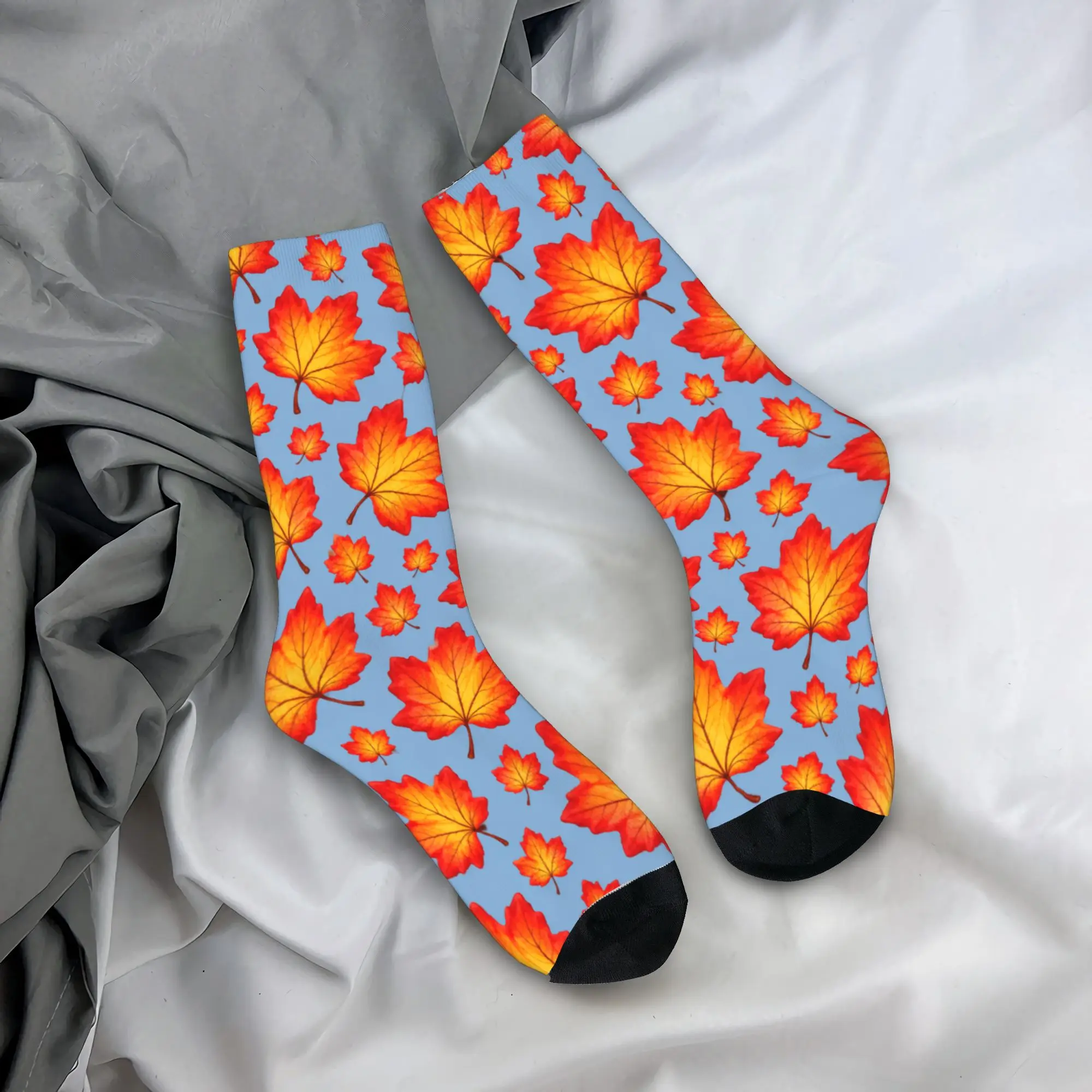 Halloween Light Blue Maple Stockings Women Men  Dress Socks Comfortable Leisure Socks Autumn Running Anti-Slip Socks Gift