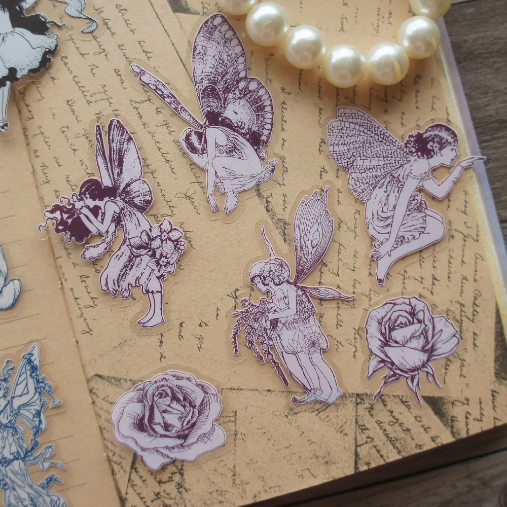 

38pcs Colorful Ink Pen Painting Elf Angels Style PVC Sticker Scrapbooking DIY Gift Packing Label Decoration Tag