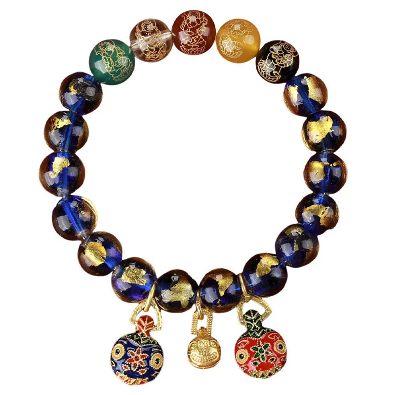 

Multicolor Gold Foil Incense Ash Glazed Gold Swallowing Beast Bracelet Chinese Style Hand String for Women Gifts
