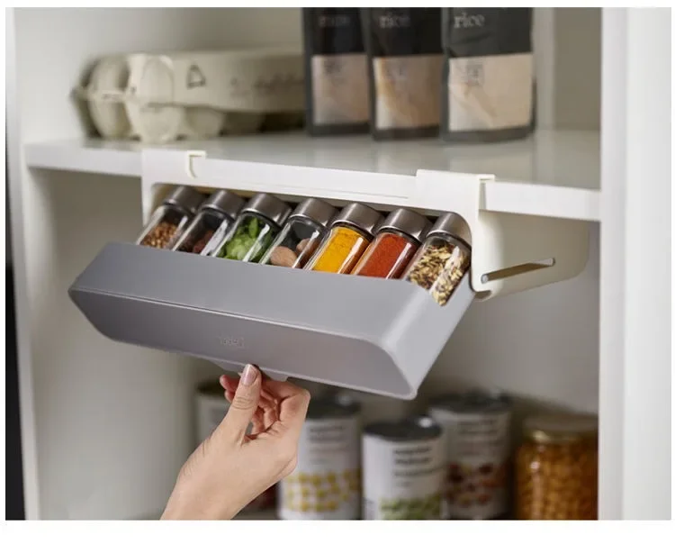 Kitchen Organizer Spice Rack Seasoning Holder Under-Shelf Drawer Hidden Spice Holder Spice Bottle Storage Kitchen Accessories