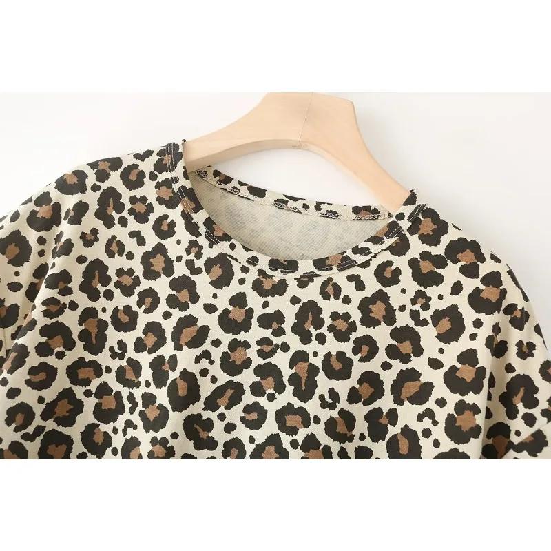 TRAF ZR Leopard Cotton T-shirts for Women Tops O-neck Summer 2024 Shirt Top Y2k Tshirts Tees Short Sleeve Tee Tshirt