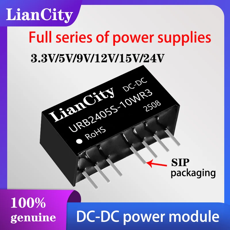 

URB2405S-10WR3 DC input 9-36V to stable output 5V. Isolated module with 1.5kV insulation. Short circuit protection.