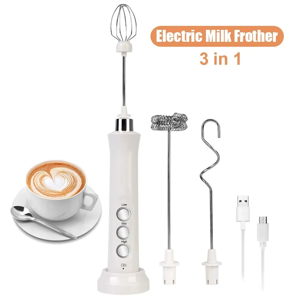 Handheld Flour Mixer For Coffee Cappuccino 3 In 1 Foam Maker 3 Speeds Egg Beater Electric Milk Frother