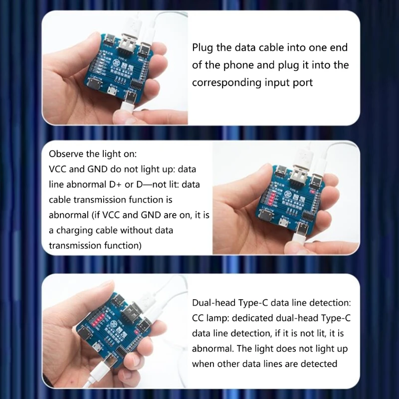 USB Cable Tester, Dados Fio Teste Fixture- Precise Tipo-C/IOS/Micro-USB Cabo USB Triad- Tester