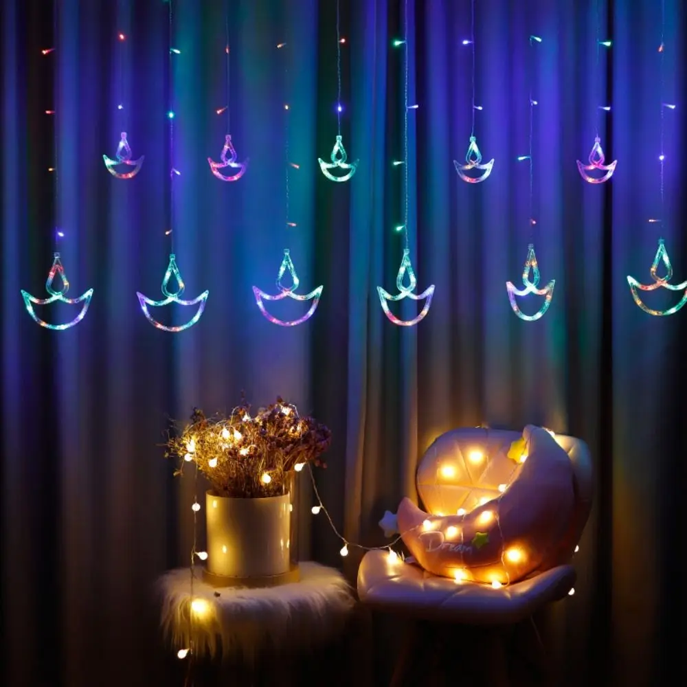 

Muslims Festival USB Plug Diwali Light Brilliant Night Happy Diwali String Lights Heart Shape Curtain Light Indoor Outdoor