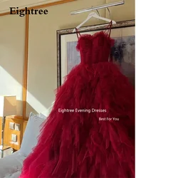 Eightree Burgundy Elegant Evening Dresses Spaghetti Straps Tulle Ruffers Pleat Party Dresses Woman Abendkleider Dubai 2024