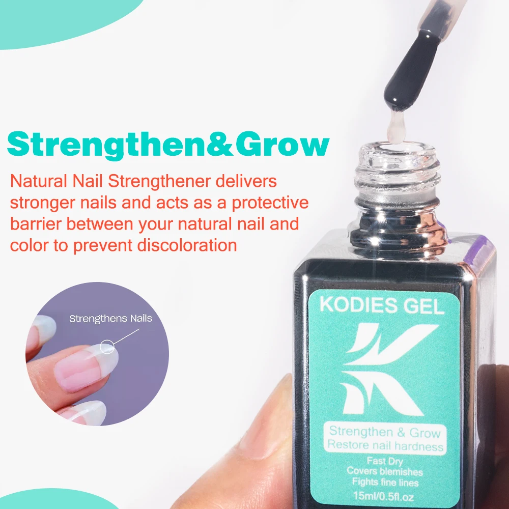 KODIES GEL Nail Strengthener Growth Restore Hardener Clear Nail Polish Base Coat Fast Dry 15ML Strong Repair Nail Art Treatment