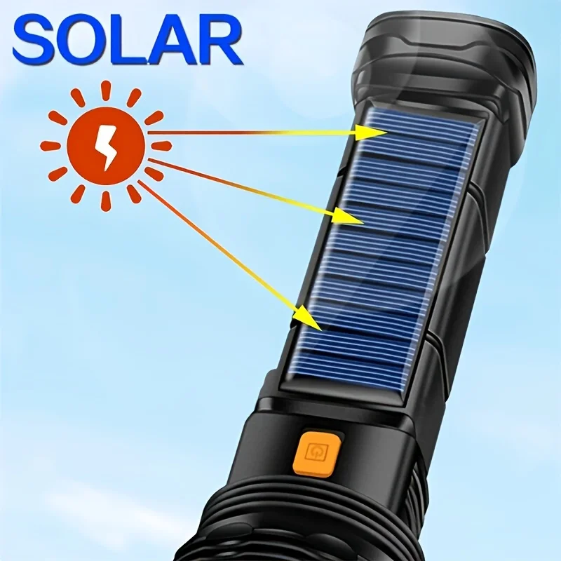 High Power LED Flashlight Solar And USB Rechargeable Powerful Tactical Torch Super Long Range Lamp Outdoor Camping