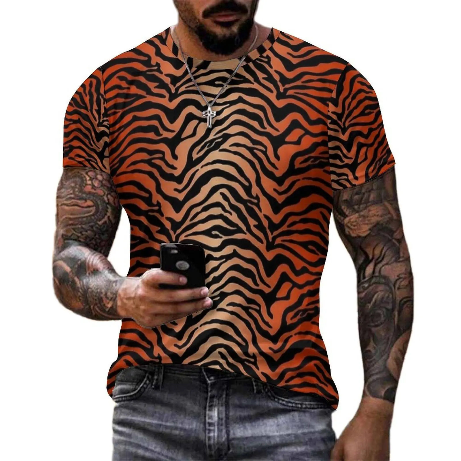 Bengal Tiger Stripes Animal Print T Shirt For Men Design O Neck T Shirts Summer Clothes Short Sleeves Casual Oversize Tee Shirt