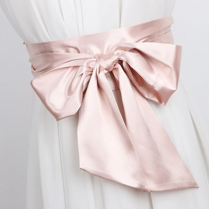 2025 New Red White Blue Satin Silk Wide Belt Women Long 250cm Cummerbund Japanese Obi Lace Waistbands Corset Fabric Collocation