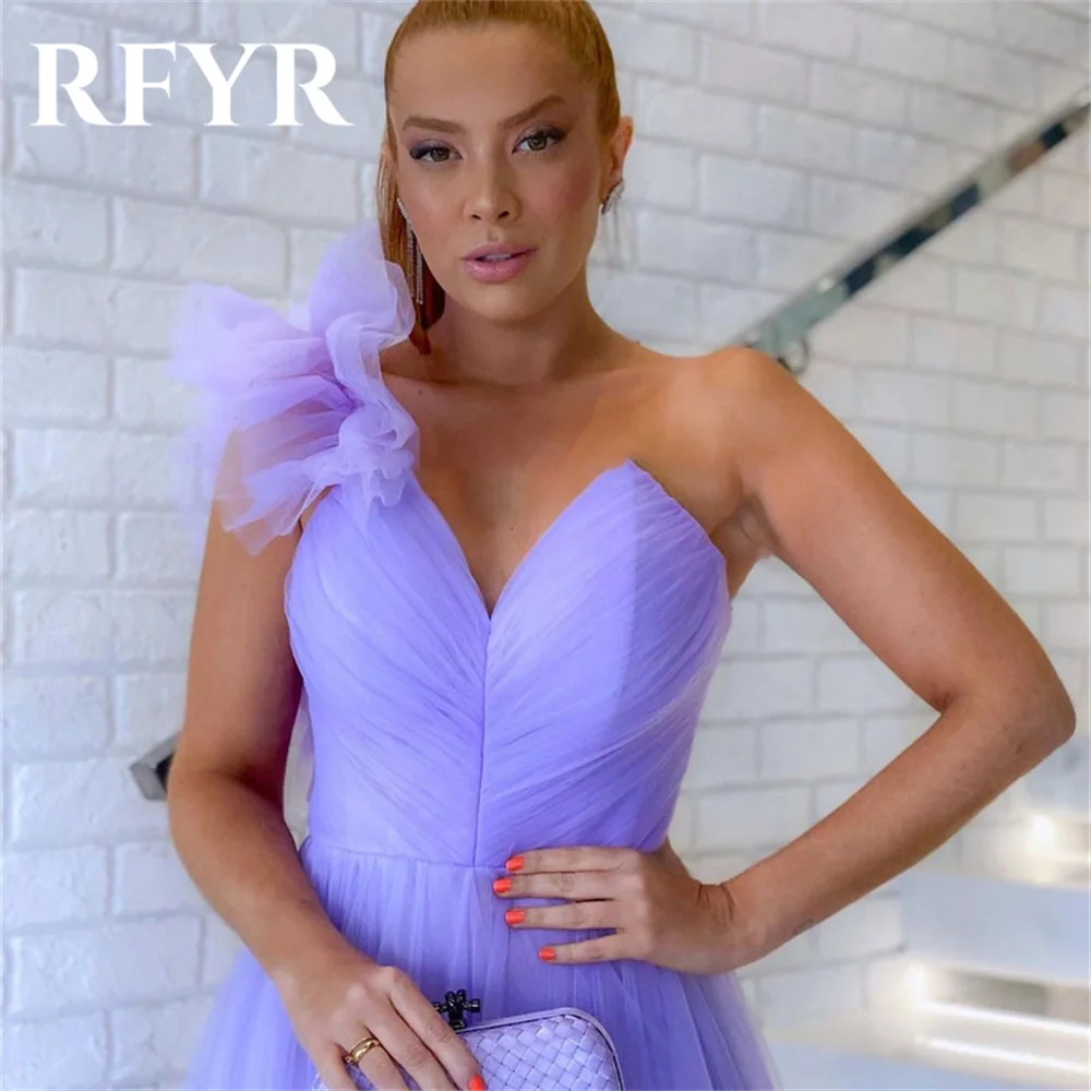 Rfyr querida uma linha taro roxo vestido de baile apliques um ombro vestido de baile net longo vestido de noite vestido formal personalizado