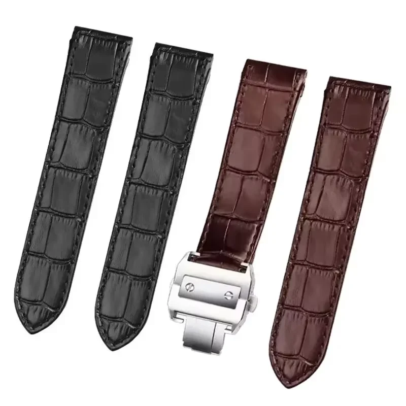 

High quality leather 20mm 23mm watch strap suitable for cartier Santos strap Santos 100 men's and women's folding buckle strap